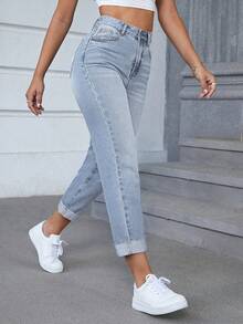 SHEIN Tall Quần jean skinny nữ thời trang đã qua xử lý - Màu xanh lam - Xem 7