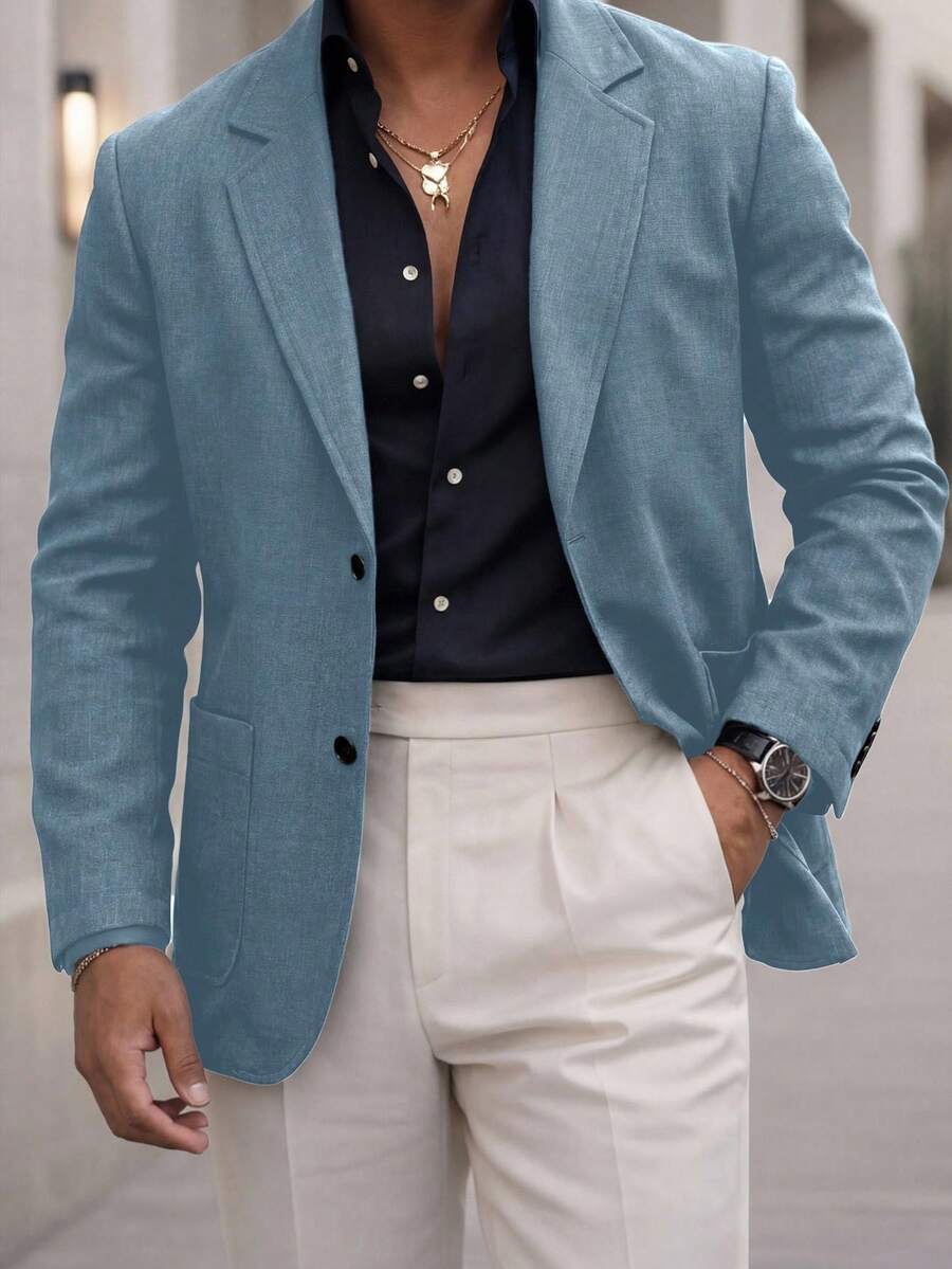 Manfinity Bizformal Áo khoác vest nam màu xanh hải quân, áo khoác nam công sở thường ngày, áo kiểu tối giản để mặc hàng ngày. - Màu xanh bụi bặm - Xem 1