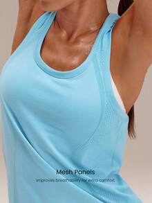 GLOWMODE Áo tank top dáng racerback dài ngang eo, siêu mềm mại, không đường may, chất liệu thoáng khí, thích hợp cho tập luyện chạy bộ, thể dục, tập gym. - Màu xanh nhạt - Xem 3