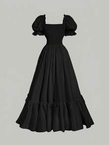 SHEIN MOD Plus Size White Maxi Lace Ruffled Victorian Vintage Maxi Dress, Party Dress, Prom Dress, Exquisite Craftsmanship - Black - View 2
