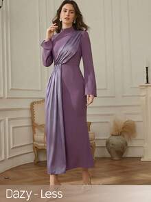 Dazy-Less Spring & Summer Colorblock Design Elegant Midi Dress, Fitted Waist, Suitable For Valentine's Day, Wedding, Party, Commute - Purple - View 1