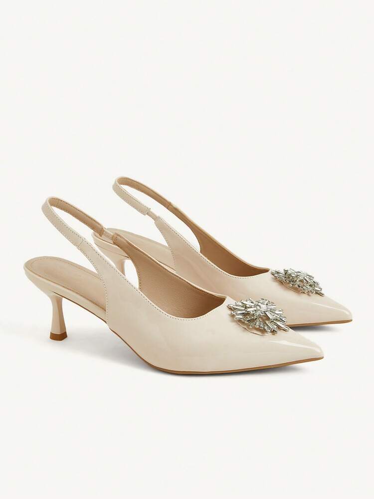 CUCCOO CHICEST Women's High-Heeled Shoes, French Elegant Pointed Back Strap High-Heeled Shoes, Rhinestone Stamen Installation, Beige Gentle Bridal Wedding Shoes, Soft Soles Are Comfortable And Not Tiring, Wedding Banquet Bridesmaid Shoes