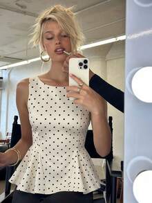 Siren Gaze 新款黑白波点无袖背心，女士春夏款 - 杏色 - 查看 8