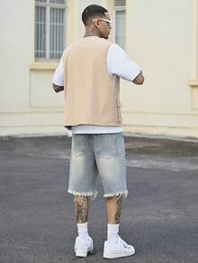 Devon Thys 宽松版型男士翻盖口袋背心夹克（不含 T 恤），秋季，冬季 - 杏色 - 查看 7