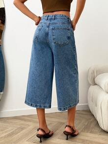 SHEIN 100% Cotton Low Waist Elegant Denim Jort - Medium Wash - View 2