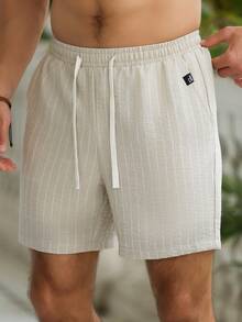 VENTUSAIL Men's Striped Drawstring Waist Pocket Casual Shorts - Apricot - View 1