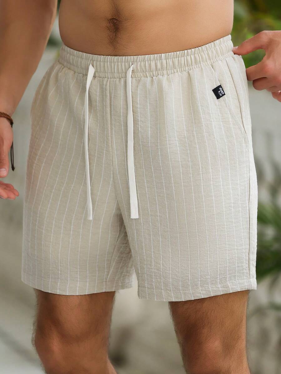 VENTUSAIL Men's Striped Drawstring Waist Pocket Casual Shorts - Apricot - View 1