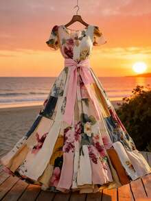 GlowEve 女士休闲印花V领短袖连衣裙，夏季 - 彩色 - 查看 8