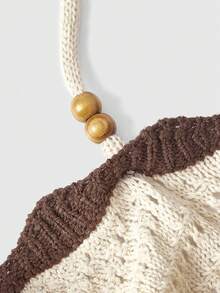 ROMWE Dây chuyền hạt gỗ sọc nâu mơ, váy len ôm sát người, thích hợp cho kỳ nghỉ biển. - Màu be - Xem 4