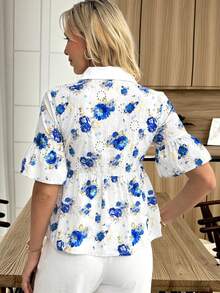 Louniche 优雅女士印花休闲衬衫，适合派对、家庭聚会、时尚通勤和休闲场合，舒适清爽。 - 彩色 - 查看 2