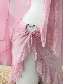 Sunspun 3pcs Plus Size Women Vacation Style Strapless Top, Skirt And Cover-Up Set - Baby Pink - View 4