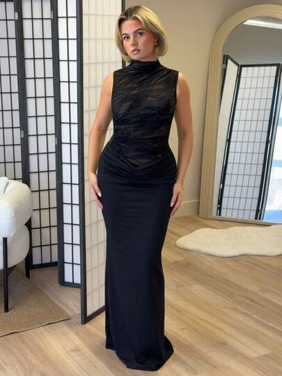 Bethéva 女士时尚撞色蕾丝荷叶边连衣裙，夏季