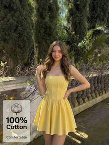 Skyraze Vestido mini tubo de unicolor casual para mujer, verano - Amarillo - Ver 2