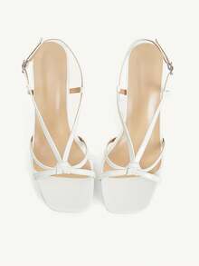 CUCCOO CHICEST Giày cao gót mũi vuông quai chéo màu nâu, giày dự tiệc, giày cưới, giày mùa xuân, giày cô dâu. - trắng - Xem 2