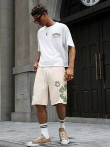 Manfinity Roghcode Men's Contrast Color Print Casual Shorts - Khaki - View 5