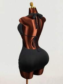 Mistrie 夏季新款音乐节性感镂空露背吊带紧身迷你连衣裙 - 黑色 - 查看 2