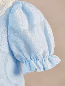 年轻女孩优雅花卉网纱连衣裙 - 藍色 - 查看 9