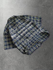 Men's Plaid Letter Print Single-Breasted Casual Versatile Daily Wear Shirt - Blue - View 7