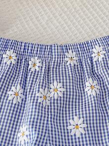 SHEIN 女童夏季两件套，蓝白条纹雏菊印花无袖上衣搭配同色长裤，清新乡村风，适合海滩度假、公园郊游、日常穿着、舞蹈表演等场合。 - 藍色 - 查看 8