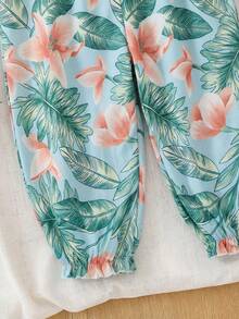 Young Girl Vacation Casual Chiffon Ditsy Floral Jumpsuit,Kids - Blue - View 3