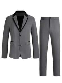 Manfinity Mode 这款男士商务休闲单排扣西装外套和西裤采用斗篷领设计，增添了一丝时尚和精致感。无论是通勤、商务场合、派对、宴会还是其他仪式，都非常适合。 - 灰色 - 查看 3