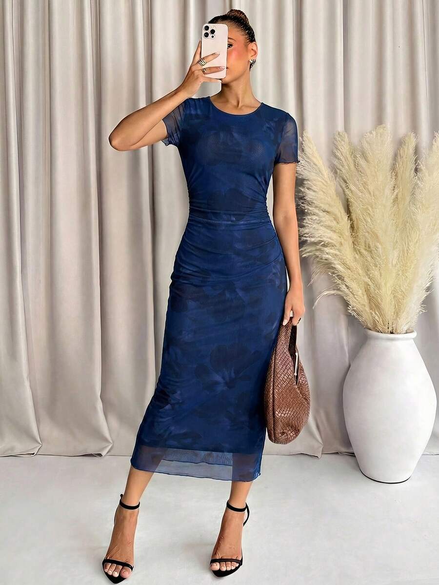 Lavishia Đầm nữ màu cà phê in họa tiết, thời trang và thanh lịch, phù hợp cho các buổi đi chơi, tụ họp, đi làm và nghỉ mát, mùa xuân. - Màu xanh hải quân - Xem 1