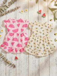 PETSIN 1 chiếc váy xếp ly tay ngắn cài cúc phía trước in hình ong và dưa hấu mùa xuân dành cho thú cưng, phù hợp với mọi loại chó. - Nhiều màu - Xem 1