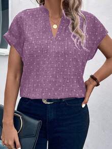 Linhara CURVE Plus Size Purple Minimalist Casual Short Sleeve Shirt - Purple - View 1