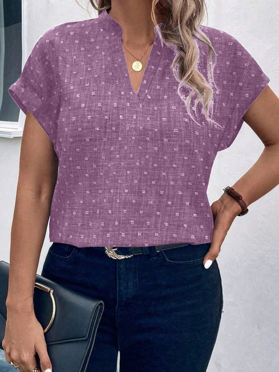 Linhara CURVE Plus Size Purple Minimalist Casual Short Sleeve Shirt - Purple - View 1