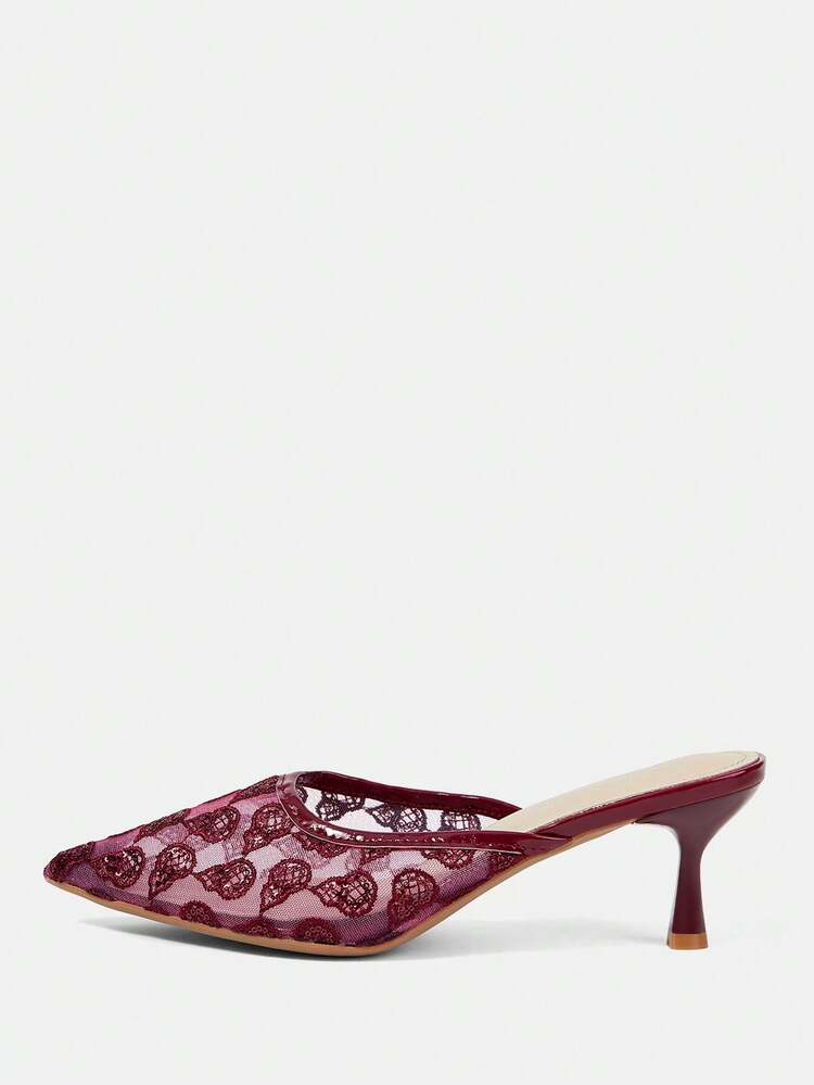 CUCCOO HITCHD Women's High Heels, Wedding Red Lace Shoes, Transparent Mesh Hollowed-Out Pattern Pointed High Heels, Elegant Fairy Back Strap, Wedding Dress/Toast Dress Versatile Banquet Women's Shoes