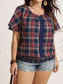 Zelara Áo chui đầu tay ngắn cổ tròn, cạp chun, viền bèo nhún, cỡ lớn. - Nhiều màu - Xem 6