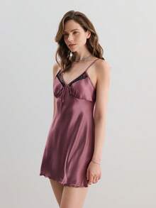 SilkySpell Lace Belted Robe & Cami Pajama Night Dress - Multicolor - View 4