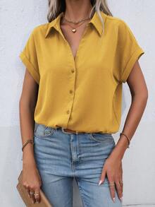 EMERY ROSE Women's Solid Color Single-Breasted Casual Versatile Daily Wear Shirt - Yellow - View 7
