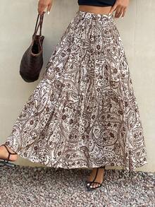 DAZY Chân váy chữ A nữ kiểu dáng thường ngày, đa năng, in họa tiết hạt điều, thích hợp cho các buổi hẹn hò và đi chơi. - màu nâu - Xem 5