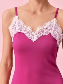 Bonmuse Áo ngủ hai dây gợi cảm viền ren dành cho nữ - Màu Hồng Tươi - Xem 8