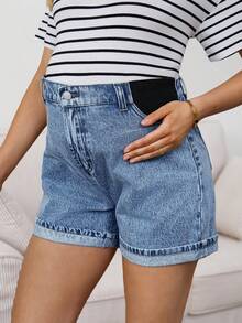 SHEIN Maternity Solid Color Casual Jeans - Medium Wash - View 7