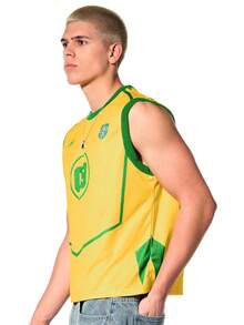 SUMWON Tank Top Green Circle Number 09 Print Contrast Trim Details - Yellow - View 6