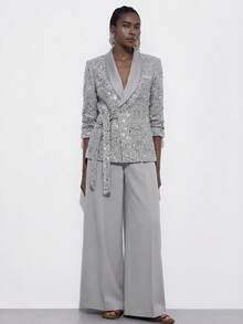 Aveloria Modichic Bộ đồ công sở thường ngày dành cho nữ, gồm áo blazer dài tay và quần dài, phối sequin. - Xám - Xem 3