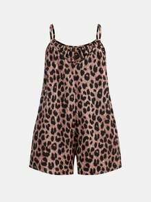 SHEIN Tween Girls Casual Cute Leopard Print Loose Jumpsuit For Vacation - Brown - View 2