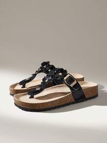 Solecia Women's Adjustable Buckle Casual Beach Slippers For Christmas - Black - View 3