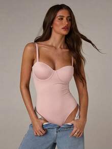 SHEIN BAE 时尚优雅的连体裤，带罩杯设计 - 粉色 - 查看 8