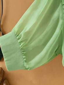 GlowEve CURVE Blouse ample décontractée à manches longues et épaules tombantes, couleur unie, grande taille pour femmes - Vert menthe - Voir 3