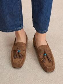 Rosivie 女士镂空编织一脚蹬平底鞋，透气网眼鞋，适合夏季海滩和度假 - 棕色 - 查看 6