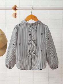 Camisa de uso diario casual y versátil con estampado de cerezas y rayas de verano - Gris - Ver 2