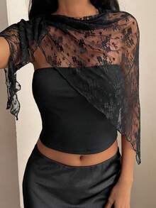 DAZY 女士紧身系带吊带背心，春夏优雅休闲装 - 黑色 - 查看 4