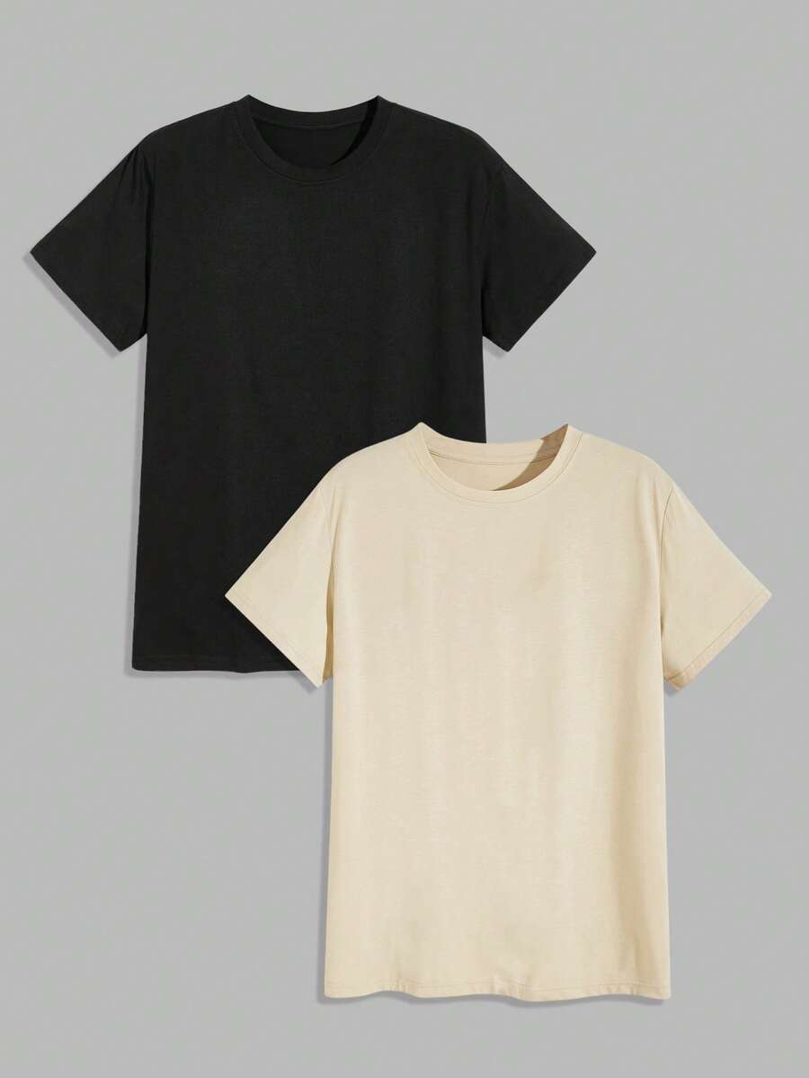 Manfinity Homme Men's Casual Solid Color Short Sleeve T-Shirt, Versatile For Summer - Multicolor - View 1