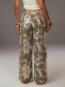 Athîral 女士休闲亮片刺绣闪亮米色长裤 - 彩色 - 查看 6