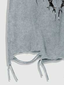 ROMWE MEN Grunge Punk Kaos Kasual Pria Lengan Pendek Leher Bulat dengan Motif Minimalis - Baby Blue - View 4