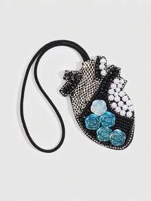 ROMWE 1Pc Gothic Black Heart Bag Charm, Handmade Fabric Patch Pendant, Halloween Decoration Accessory - Black 2 - View 4