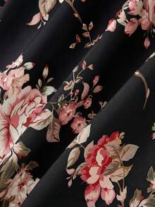 SHEIN MOD Floral Bowknot Slit Dress - Black - View 5